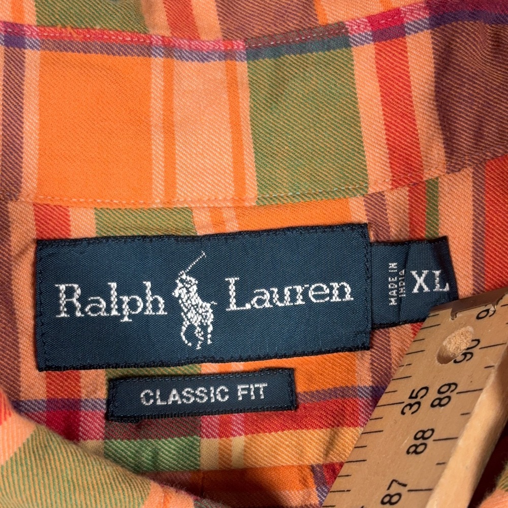Ralph Lauren Classic Fit Shirt Mens XL Orange Green Cotton Long Sleeve Button - Picture 3 of 12